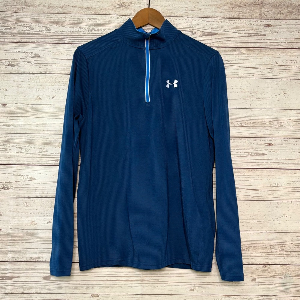 Under Armour Mens Threadborne HeatGear 1/4 Zip Pullover Blue Fitted Medium